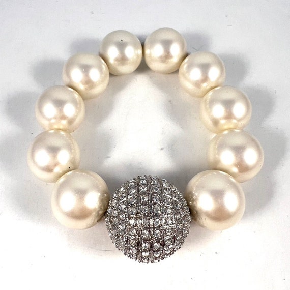 Large Faux Pearl and Rhinestone Bracelet, Vintage… - image 5