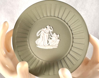 Sage Green Wedgewood Jasperware Miniature Plate Trinket Dish Original Box