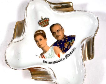 Royal Portrait Princess Grace and Prince Rainer Vintage Collectible Trinket Ring Dish Ashtray