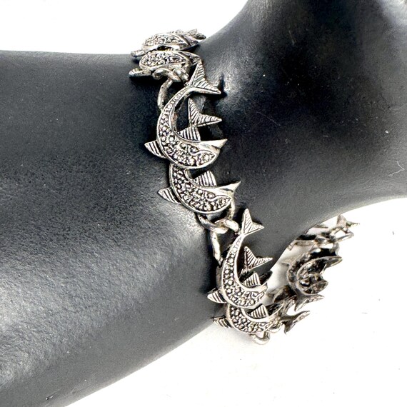 Silver Leaping Dolphins Link Bangle Bracelet - image 4