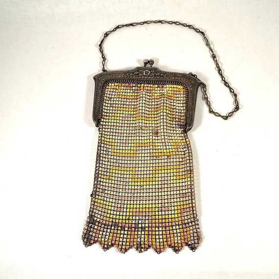 Art Deco Mesh Painted Purse, Whiting and Davis 19… - image 1