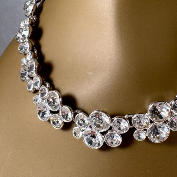 Crystal Rhinestone Silver Cluster Adjustable Link… - image 4