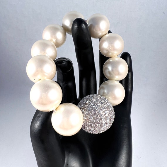 Large Faux Pearl and Rhinestone Bracelet, Vintage… - image 10