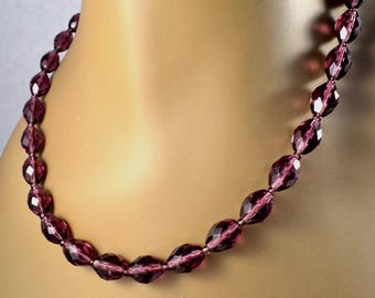 Donkerpaarse glazen vintage gefacetteerde kristallen ketting
