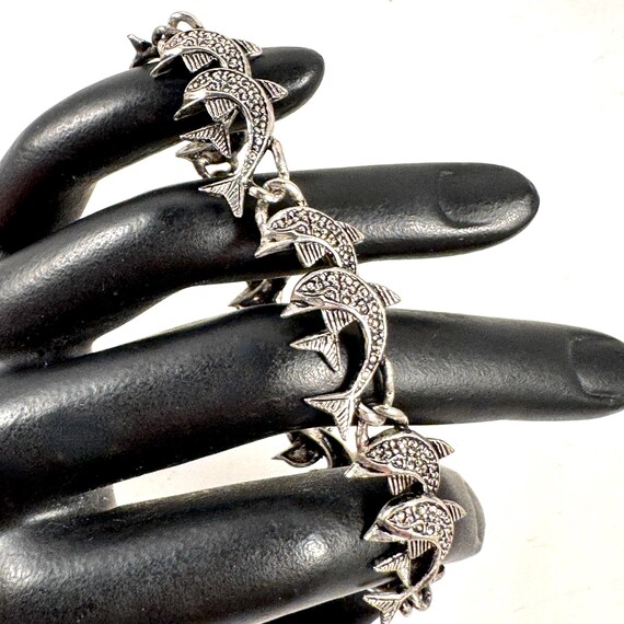Silver Leaping Dolphins Link Bangle Bracelet - image 3