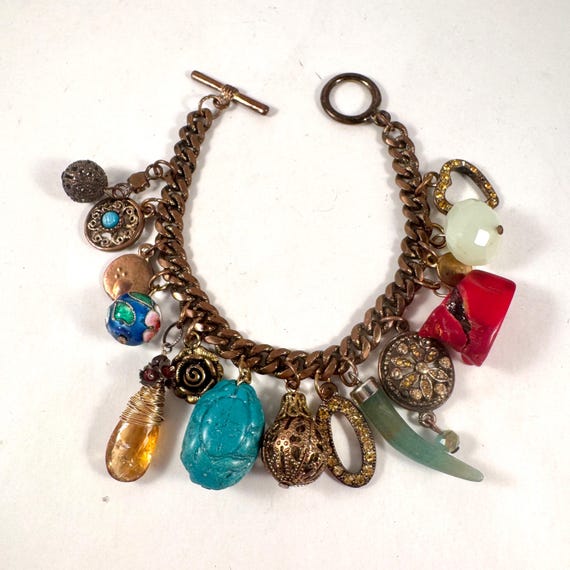 Large Heavy Link Chain Multi Gemstone Chunky Char… - image 3