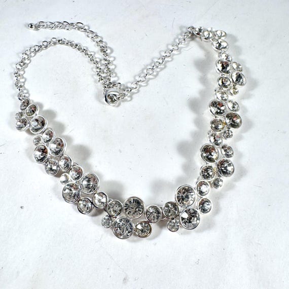Crystal Rhinestone Silver Cluster Adjustable Link… - image 5