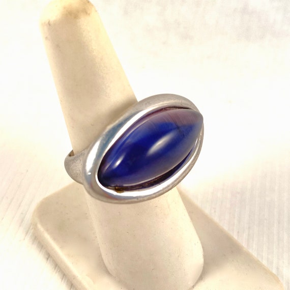Vintage Statement Ring, 925 Silver and Large Blue… - image 6