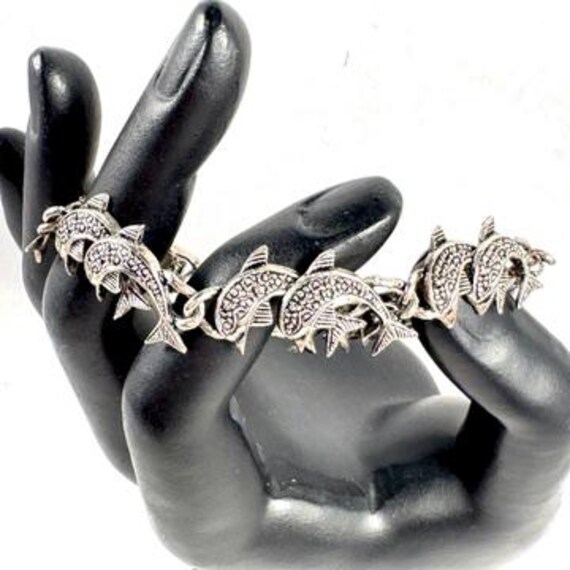 Silver Leaping Dolphins Link Bangle Bracelet - image 5