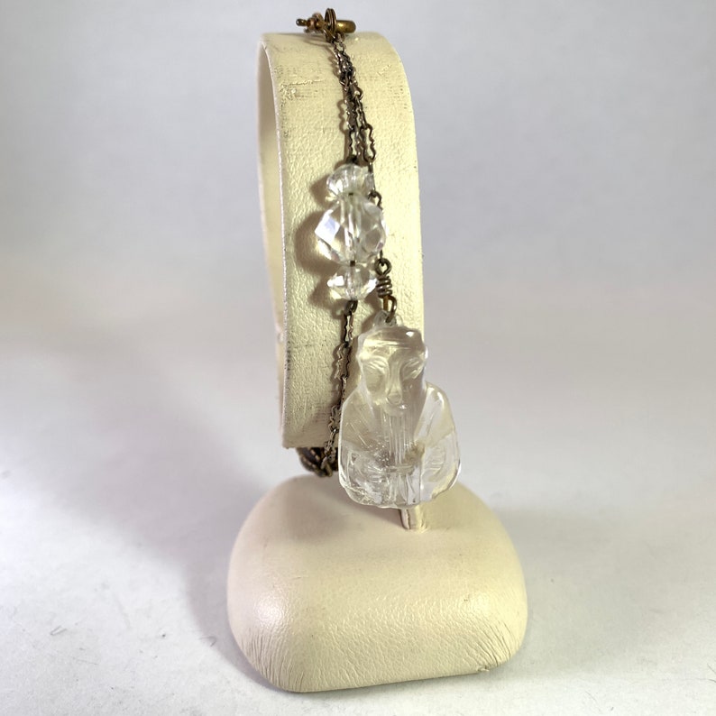 Confucius Cut Crystal Figurine on Silver Chain Good Luck Rare Crystal Brass Sterling 1920s Unique Vintage Sterling Bracelet