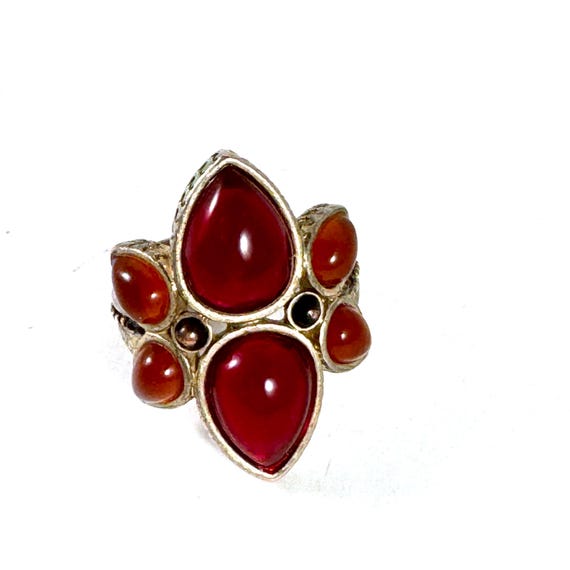 Multi Stone Red Ethnic Style Statement Ring with … - image 2