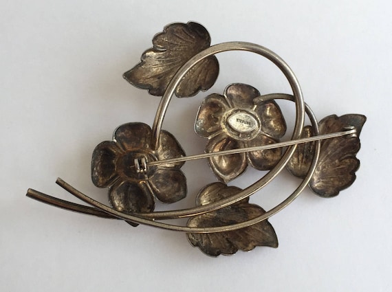 Sterling 1940s Floral Brooch, Large Red Vintage M… - image 5