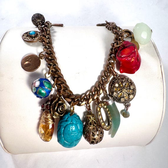 Large Heavy Link Chain Multi Gemstone Chunky Char… - image 2