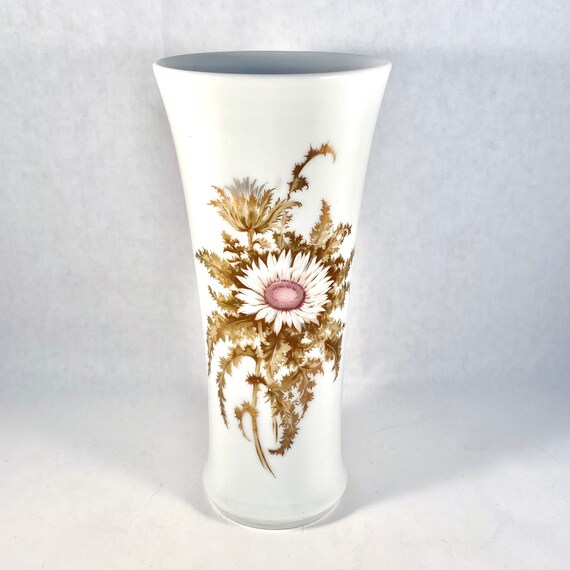 Vintage Kaiser Silberdistel Floral Vase White and Gold Etsy