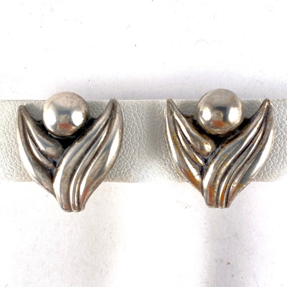 Vintage Sterling Flower Earrings, Sweet Silver  F… - image 1