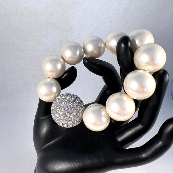 Large Faux Pearl and Rhinestone Bracelet, Vintage… - image 7