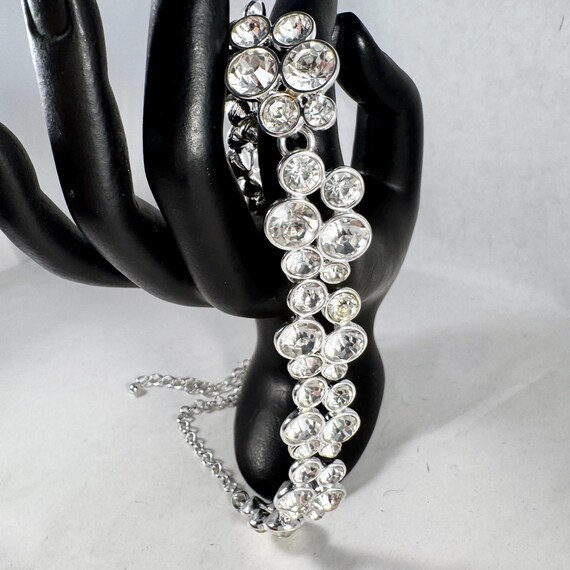 Crystal Rhinestone Silver Cluster Adjustable Link… - image 8