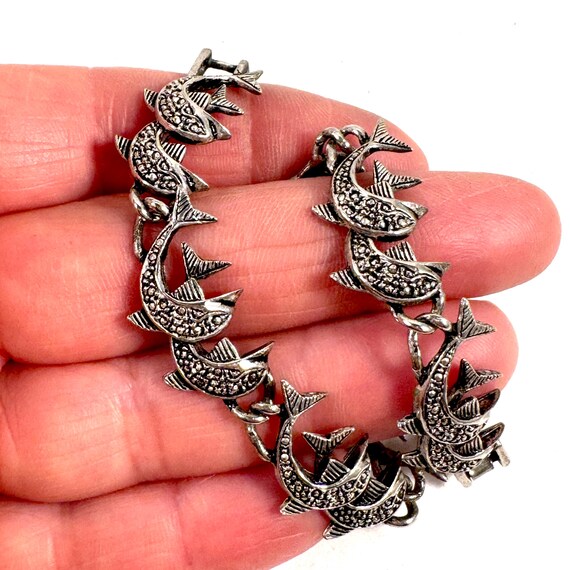 Silver Leaping Dolphins Link Bangle Bracelet - image 12