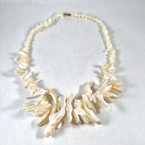 Mother of Pearl Shell Necklace, Cream White Opalescent Chunky Statement ...