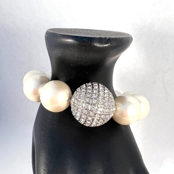 Large Faux Pearl and Rhinestone Bracelet, Vintage… - image 9