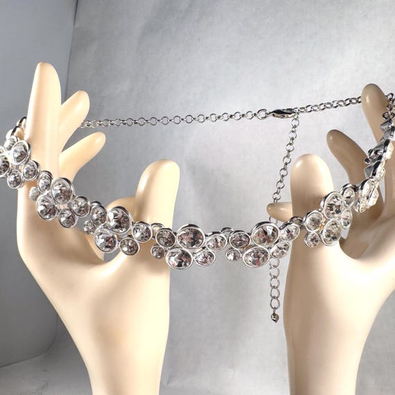 Crystal Rhinestone Silver Cluster Adjustable Link… - image 9