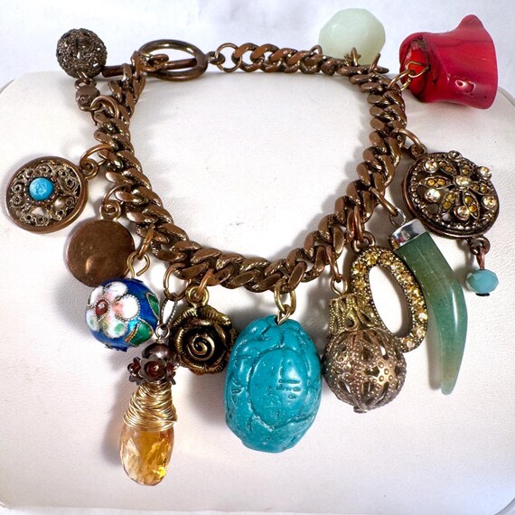 Large Heavy Link Chain Multi Gemstone Chunky Char… - image 1