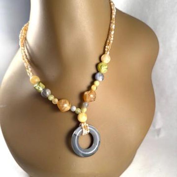 Multi Gemstone Agate Boho Beaded Adjustable Neckl… - image 11