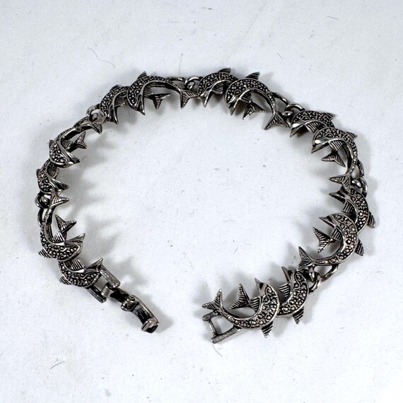 Silver Leaping Dolphins Link Bangle Bracelet - image 6