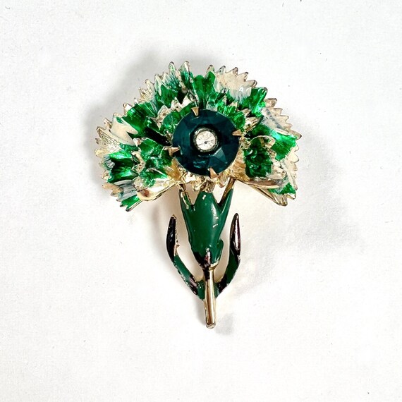 Vintage Signed Floral Brooch, Green Beatrice Enam… - image 2