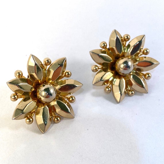 Coro Floral Earrings, Large Vintage Signed Star F… - image 1