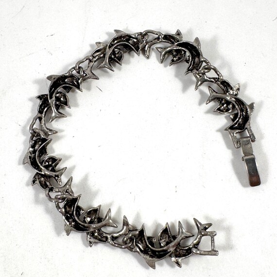 Silver Leaping Dolphins Link Bangle Bracelet - image 11