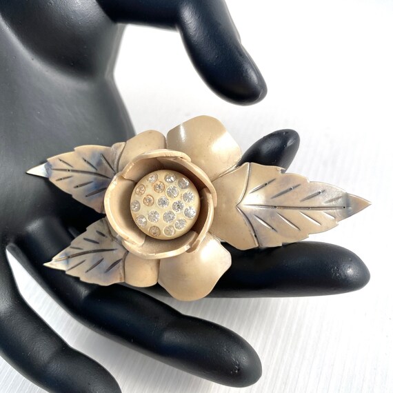 1930s Carved Celluloid Rhinestones Flower, Large V