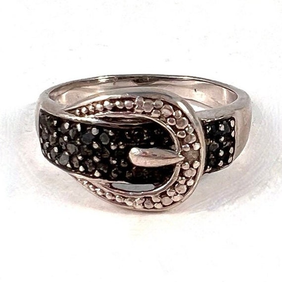 Sterling and Black Vintage Buckle Ring, Unique De… - image 1