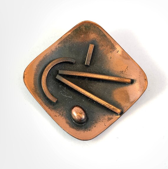 Signed Mid Century Copper Brooch, Large Vintage CO