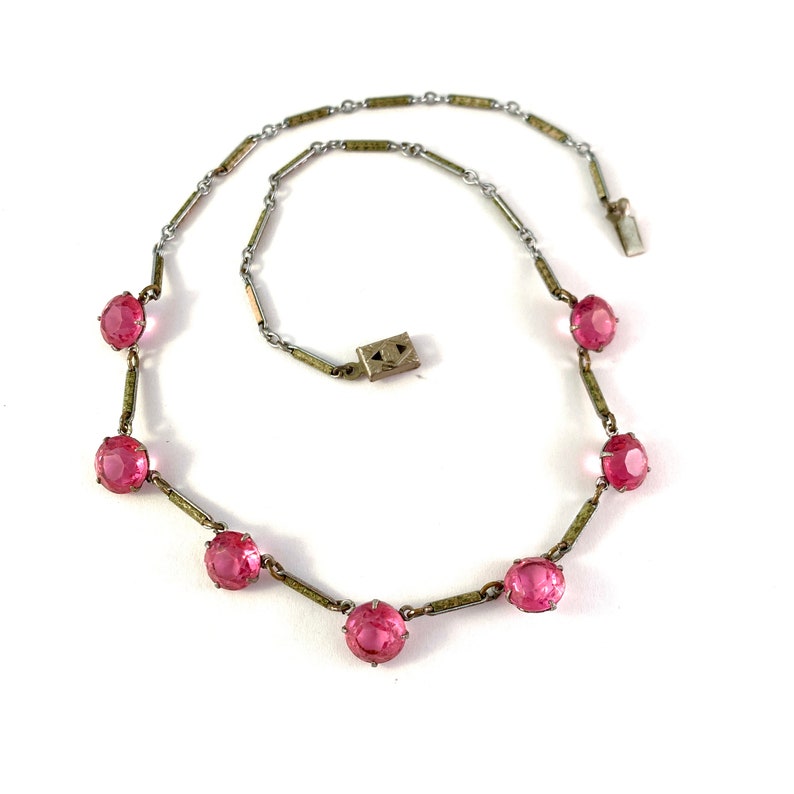 Vintage 1920s Crystal Necklace Pink Art Deco Faceted Stones - Etsy