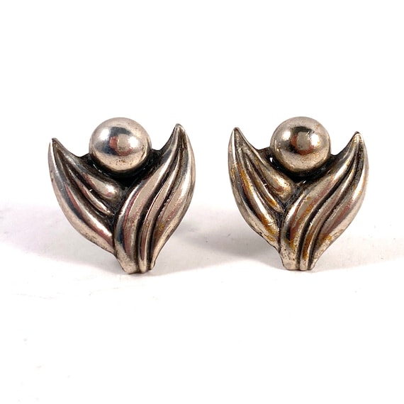 Vintage Sterling Flower Earrings, Sweet Silver  F… - image 2