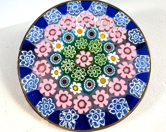 Murano Antica Murrina Venezia Millefiori Glass Floral Flower Brooch Original Box