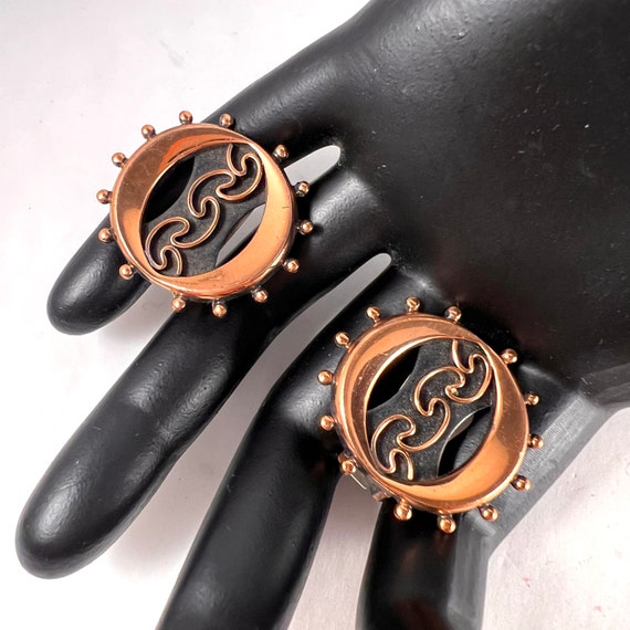 Mid Century Signed Copper Earrings, Vintage Abstr… - image 6