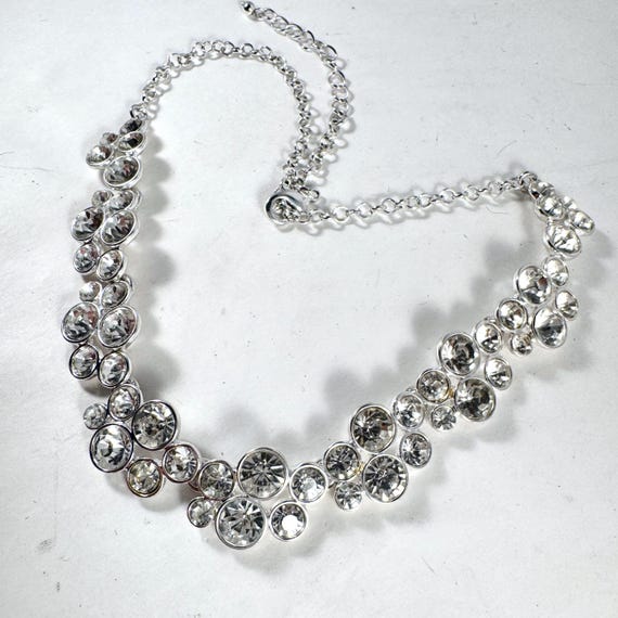 Crystal Rhinestone Silver Cluster Adjustable Link… - image 6
