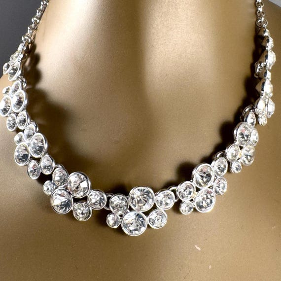 Crystal Rhinestone Silver Cluster Adjustable Link… - image 1