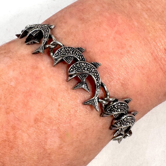 Silver Leaping Dolphins Link Bangle Bracelet - image 14