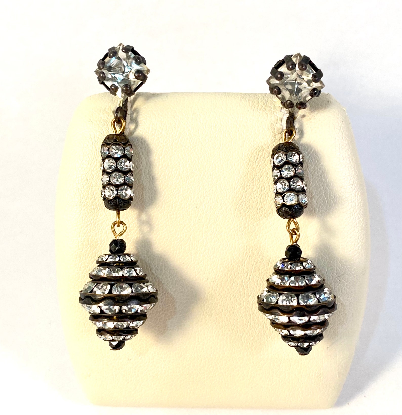 Black Rhinestone Earrings Dressy Vintage Dangling Earrings Etsy