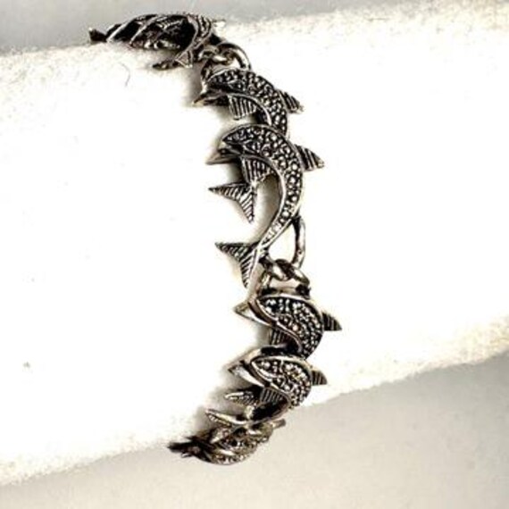 Silver Leaping Dolphins Link Bangle Bracelet - image 8
