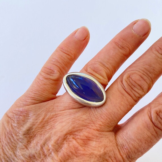 Vintage Statement Ring, 925 Silver and Large Blue… - image 3