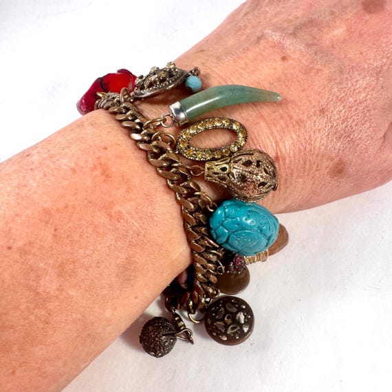 Large Heavy Link Chain Multi Gemstone Chunky Char… - image 12