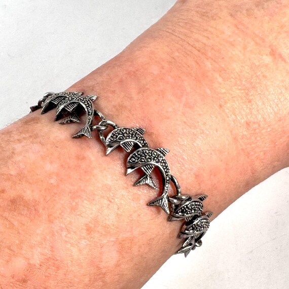 Silver Leaping Dolphins Link Bangle Bracelet - image 13