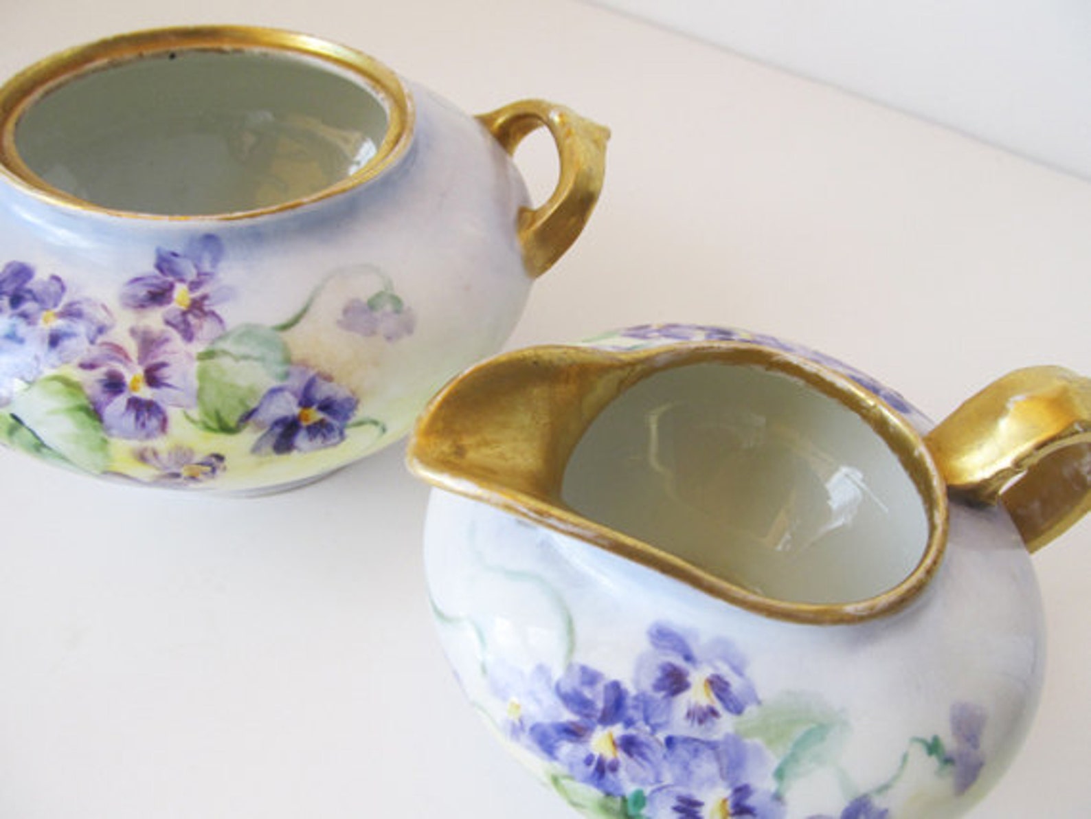 Limoges GDA France Hand Painted Pansey Set Sugar and Creamer Etsy