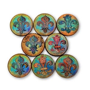Set of 8 Copper Fleur De Lis Cabinet Knobs