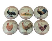 Set of 6 French Country Chicken Rooster Cabinet Knobs