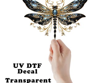 Black Jewel Dragonfly UV DTF Transparent Decal / Sticker You Choose Size